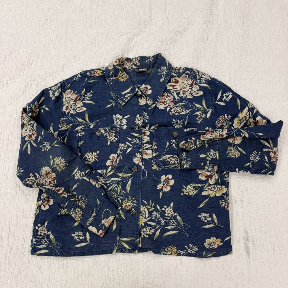 Vintage Y2K 90s Lizwear Linen & cotton Floral Cropped Jacket Sz M Cottagecore